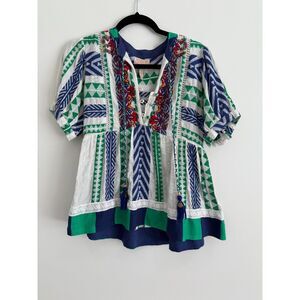 Anthropologie Verb Pallavi Singhee Babydoll Beaded Fringe Blouse Women's Size XS